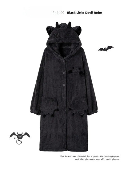 Couple's Black Coral Fleece Pajamas Thickened Fluffy Home Clothes Cartoon Pattern Unisex Long Sleeve Sleepwear for Autumn Winter