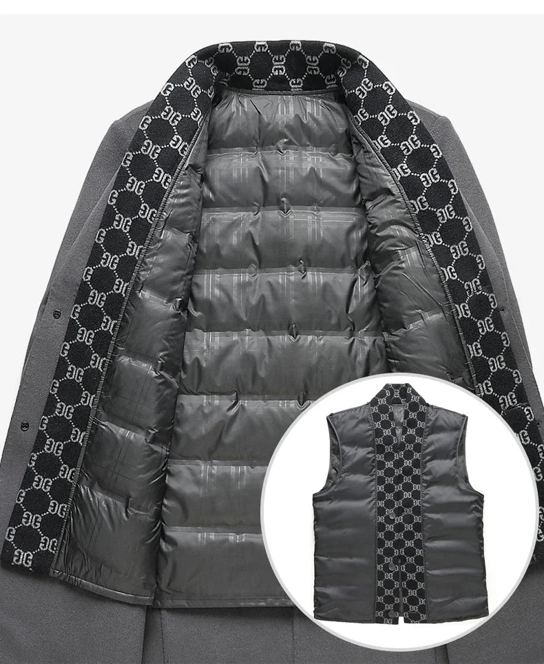 AYUNSUE Winter Coat for Men Medium Length Thick Warm Goose Down Inner Double-sided 70%Wool Trench Coat for Men's Jackets Abrigo