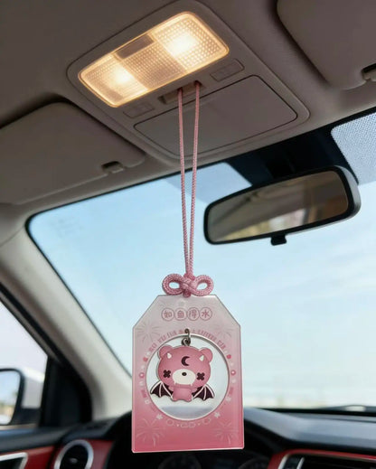 Pink Bear Omamori Car Hanging Ornament, Cute Lucky Charm for Vehicle
