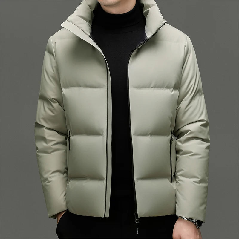 Real 90% White Duck Down Parka Coat 2025 Winter Men Classic Stand Collar Puffer Jacket Warm Simple Solid Duck Down Zipper Coat