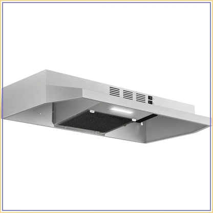 30 Inch Under Cabinet Range Hood, 280CFM Stainless Steel Kitchen Vent, Ducted/Ductless Convertible, 2 Speeds, LED Light