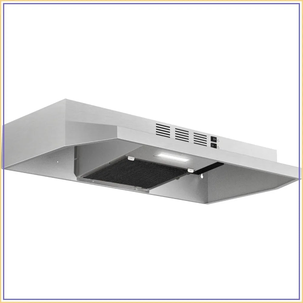 30 Inch Under Cabinet Range Hood, 280CFM Stainless Steel Kitchen Vent, Ducted/Ductless Convertible, 2 Speeds, LED Light