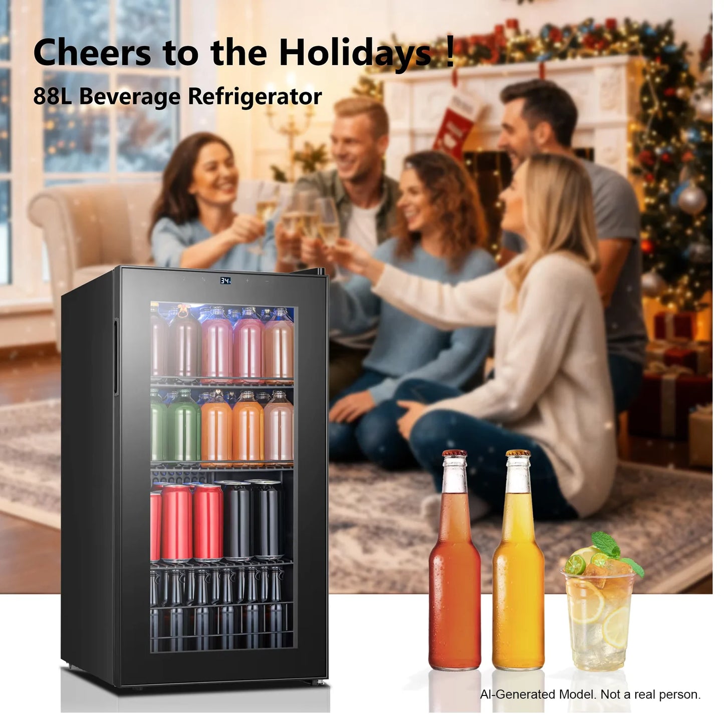 Beverage Refrigerator Cooler 60 Cans 1.63 Cu.Ft Small Refrigerator for Beverages and Wine Ideal for Home Bar or Office