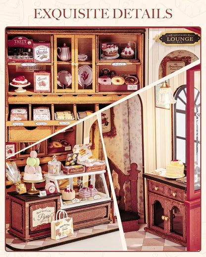 Rolife DIY Miniature House Kit and Furniture Dessert Shop Wooden Dollhouse Model Building Kit Gift for Children Adults