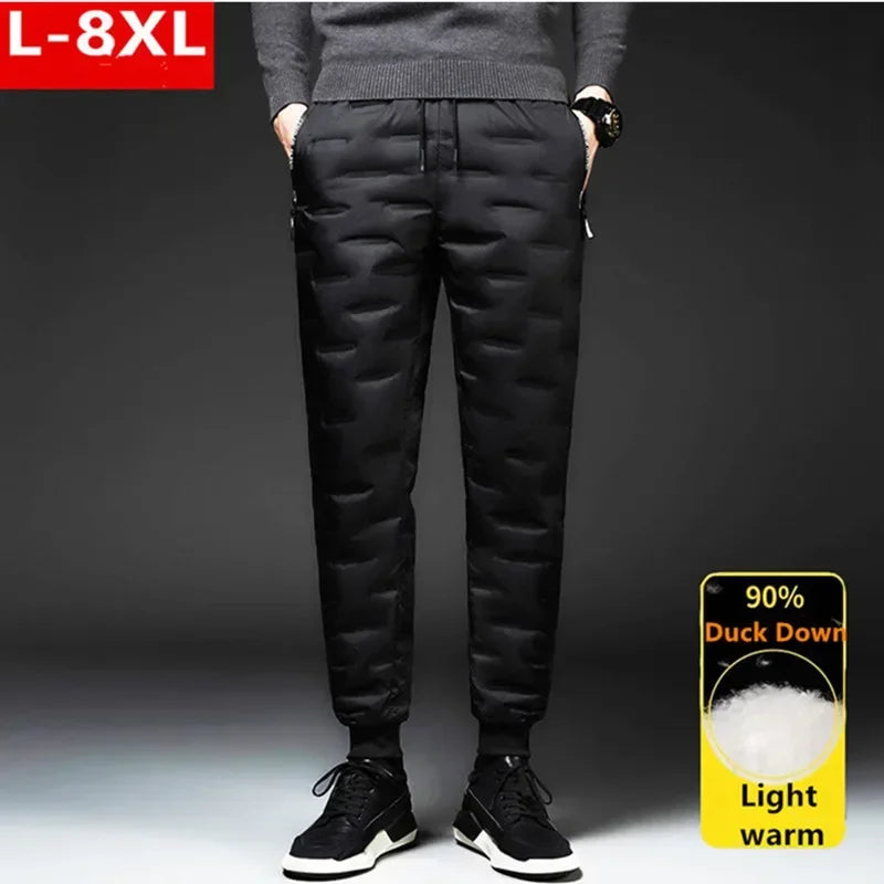 Winter Down Pants Men Outdoor 8XL 7XL 6XL Plus Size Warm Thicken Waterproof White Duck Thermal Trousers Windproof Male Jogger