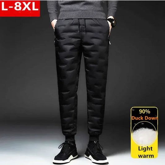Winter Down Pants Men Outdoor 8XL 7XL 6XL Plus Size Warm Thicken Waterproof White Duck Thermal Trousers Windproof Male Jogger