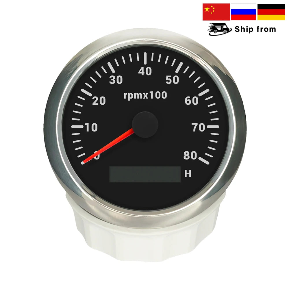 ELING 85mm Auto Marine Tachometer RPM Meter Gauge 3K 4K 6K 7K 8K REV Counter LCD Hourmeter with 7 Backlights 12V 24V