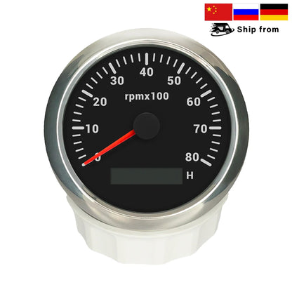 ELING 85mm Auto Marine Tachometer RPM Meter Gauge 3K 4K 6K 7K 8K REV Counter LCD Hourmeter with 7 Backlights 12V 24V