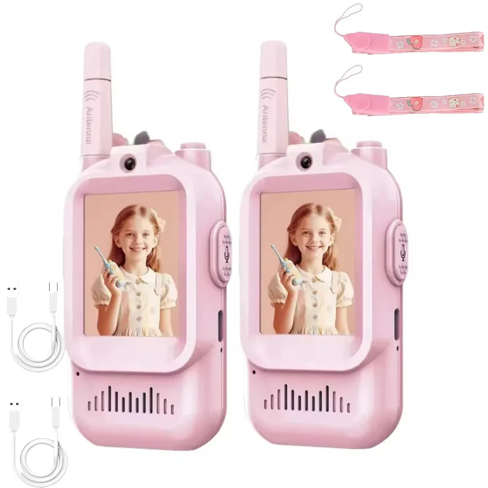 HD Screen Children's Video Intercom Long Range Cartoon Design Video Walkie Talkie 4 Voice Effects with Lanyards