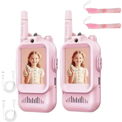 HD Screen Children's Video Intercom Long Range Cartoon Design Video Walkie Talkie 4 Voice Effects with Lanyards