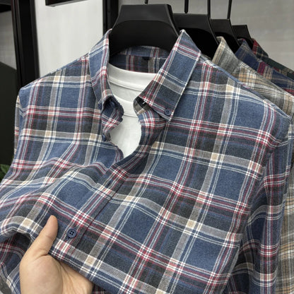 Cotton Plaid Shirt Men's Long Sleeved Spring New Loose Casual Jacket, Brushed and Iron Free Shirt Men's Clothing
