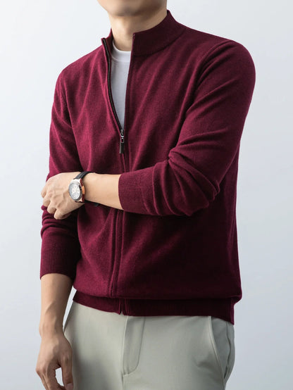 Wool Knitted Cardigan Men's 2026 New Spring and Autumn Fashion Stand-up Collar Top Casual Zipper Sweater Business Casual Jacket