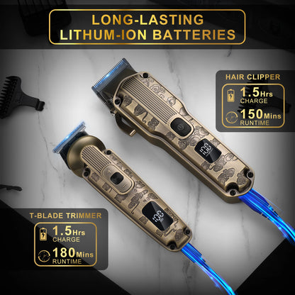 2PC Professional Hair Cutting Machine Cordless Beard Trimmer Electric Clipper for Men USB Rechargeable Barber Tool