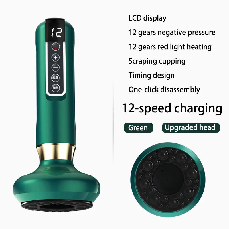 Electric Body Massager Cupping Device 12 Level Vacuum Cupping Cans Rechargeable Gua Sha Massager Heating Slimming and Fat Loss