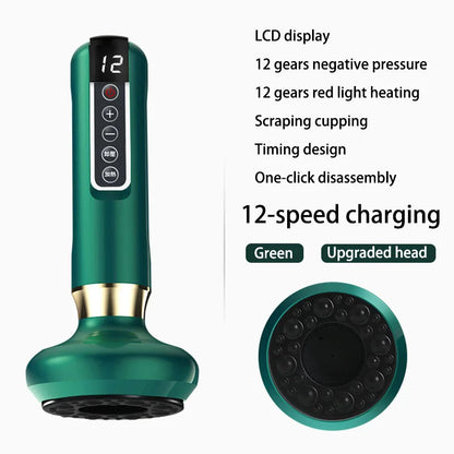 Electric Body Massager Cupping Device 12 Level Vacuum Cupping Cans Rechargeable Gua Sha Massager Heating Slimming and Fat Loss