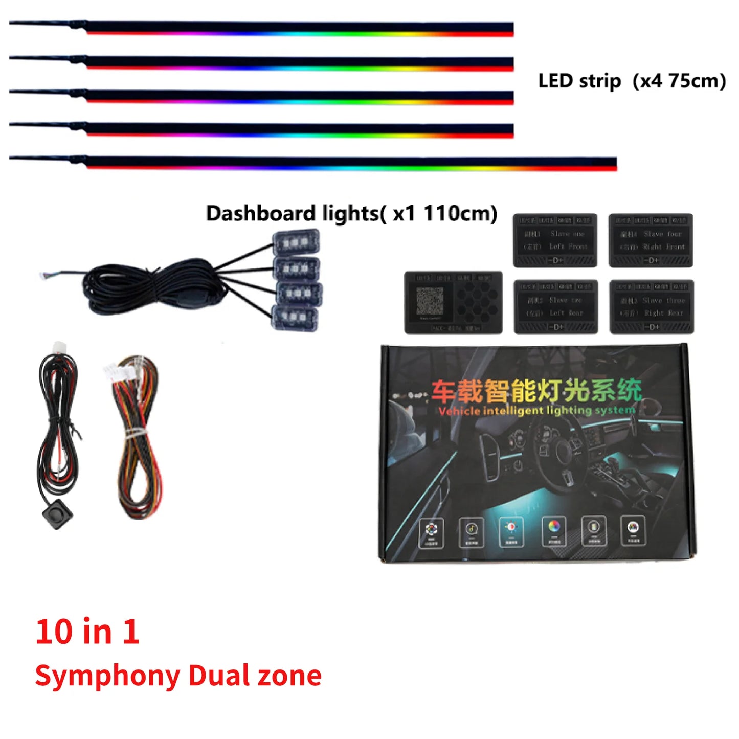 22in1 Symphony Streamer  Car Ambient Lights  Full Color Universal LED Interior Hidden Acrylic Strip Symphony Atmosphere Lamp