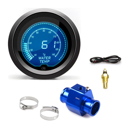 2'' 52mm Car Water Temp Gauge LCD Digital Display 40~140 ℃ With Water Temp Sensor Water Temp Joint Pipe Sensor Adapter 1/8NPT