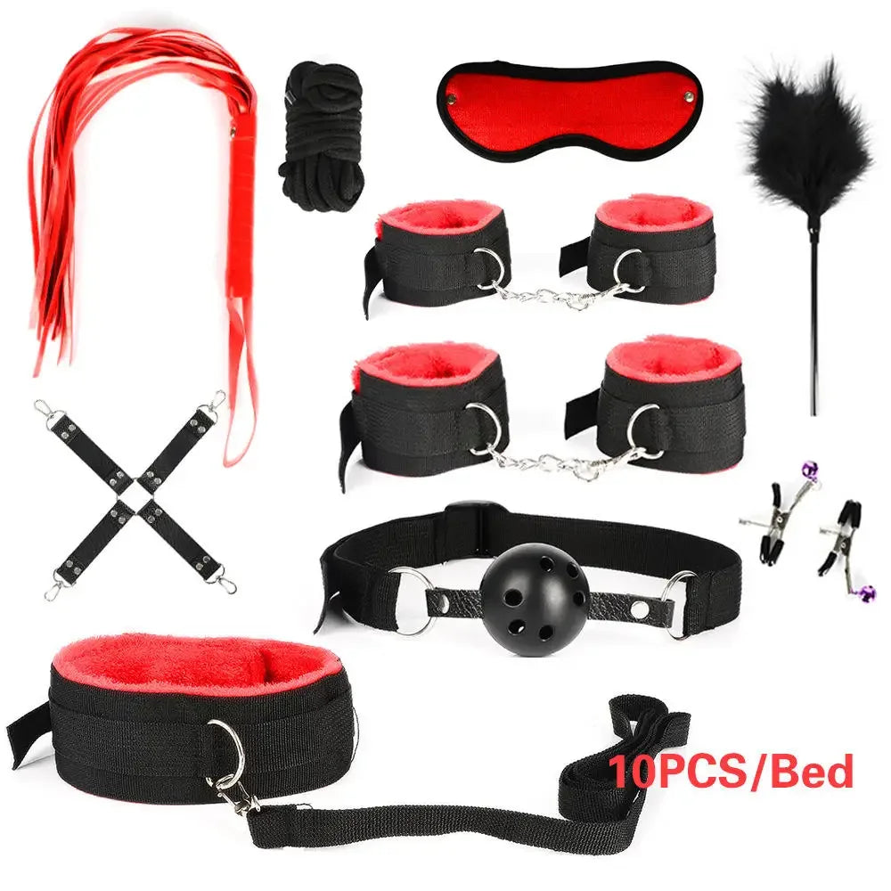 Sex Products Erotic Toys for Adults BDSM Sex Bondage Set Handcuffs Nipple Clamps Gag Whip Rope Sex Toys For Couples