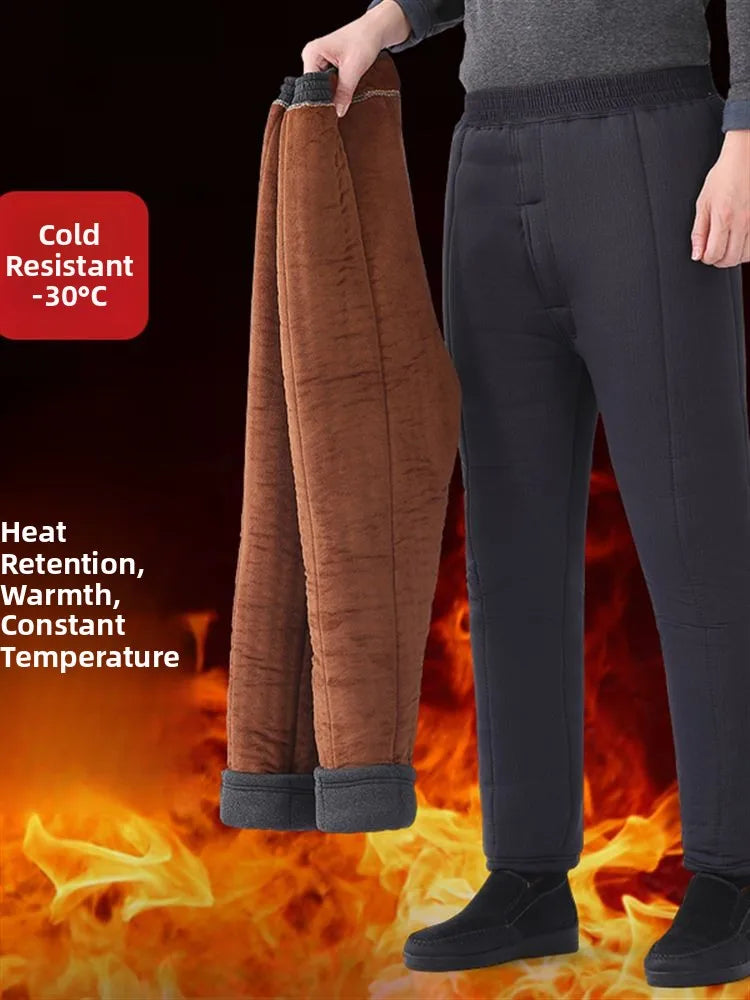 Thickened Camel down Cotton Pants for Men Winter Warm Trousers Elderly Men's Underwear Base Layer Polyester Fiber Casual