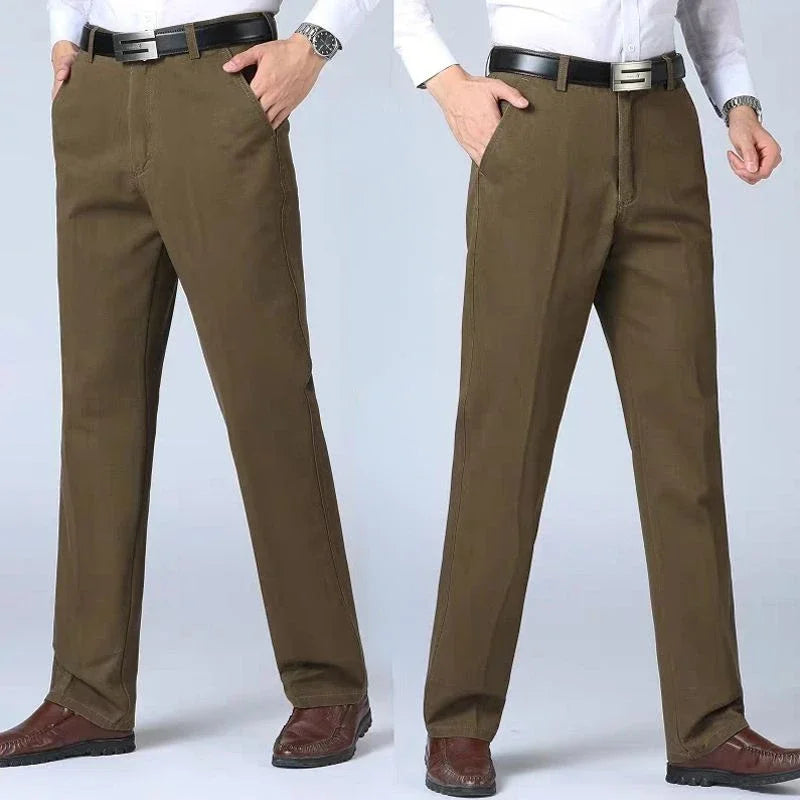 Spring Autumn Middle-aged Casual Trousers Men's Straight Slacks High Waists Dad's Thin Thick Breathable Cotton Male Suit Pants