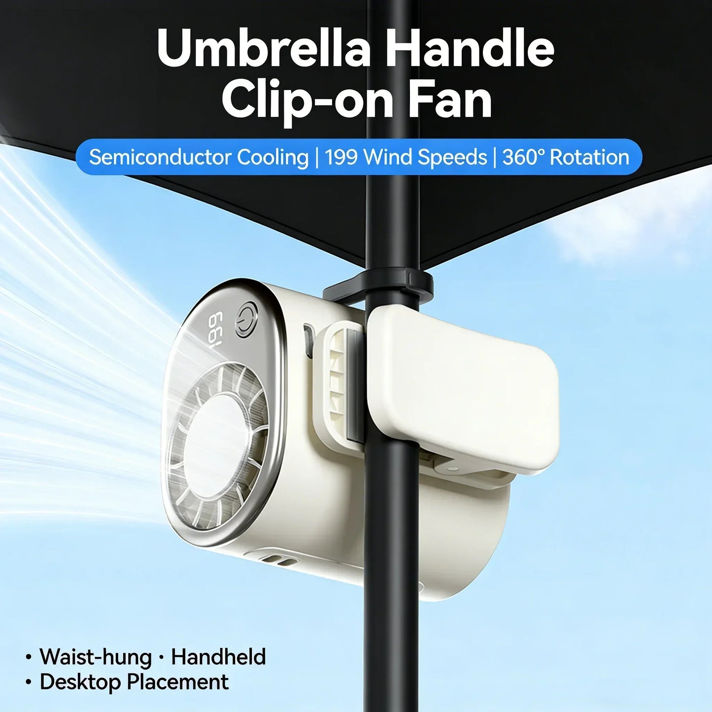 Car Clip On Fan Mini Portable Fan Outdoor Clip Umbrella Fan Waist Clip Electric Fan USB Rechargeable Desktop Cooling Fan Camping