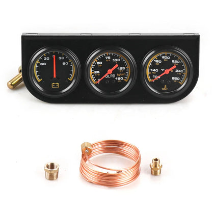 3 in1 Water Temp Gauge 52MM Oil Pressure Gauge AMP Volt Meter 12V Kit Car Mechanical Triple Gauge With Sensor