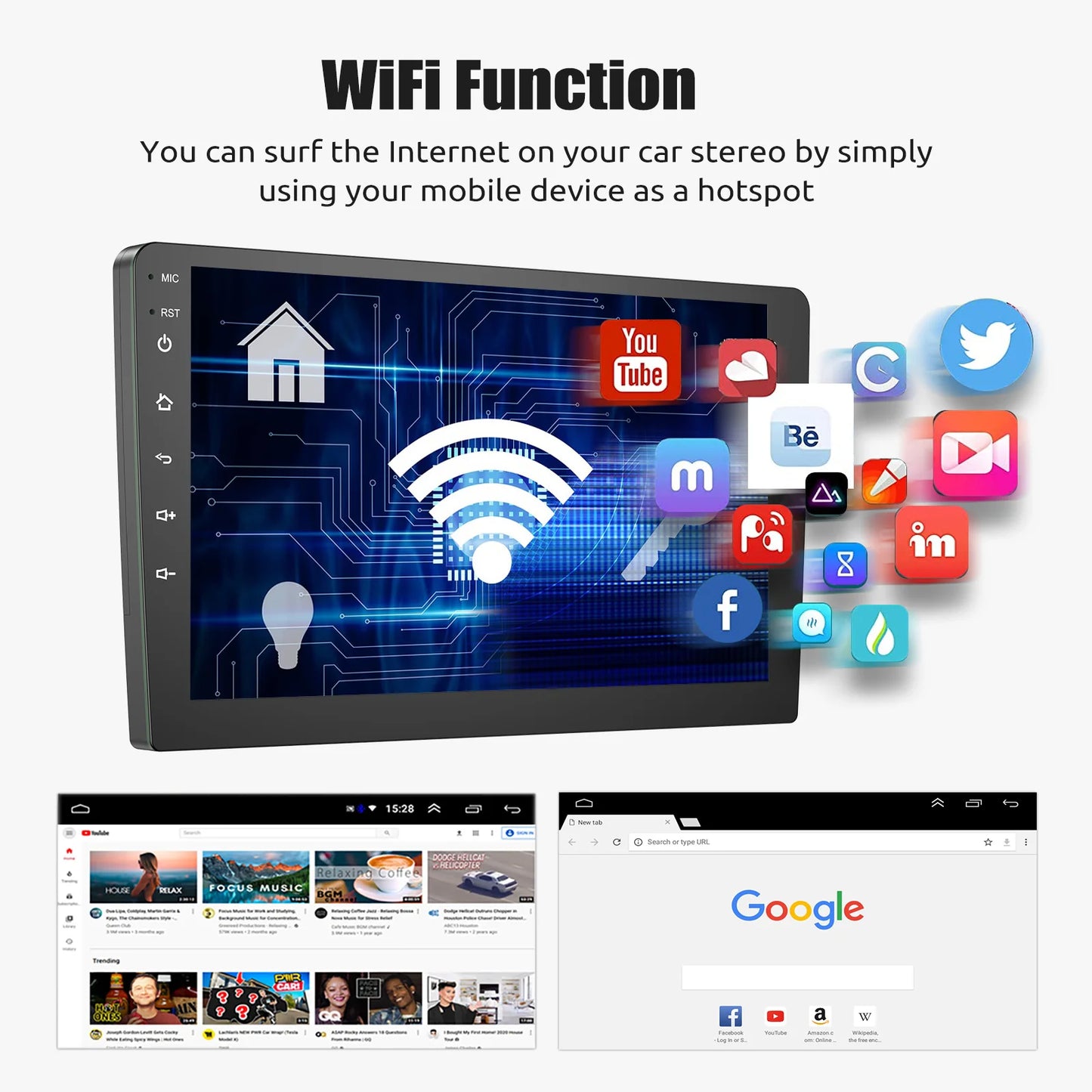 7"/9"/10“ 2 DIN Android 15 4+64G Car Stereo Multimedia Player Universal Carplay Android Auto GPS Navigation FM Radio Touchscreen