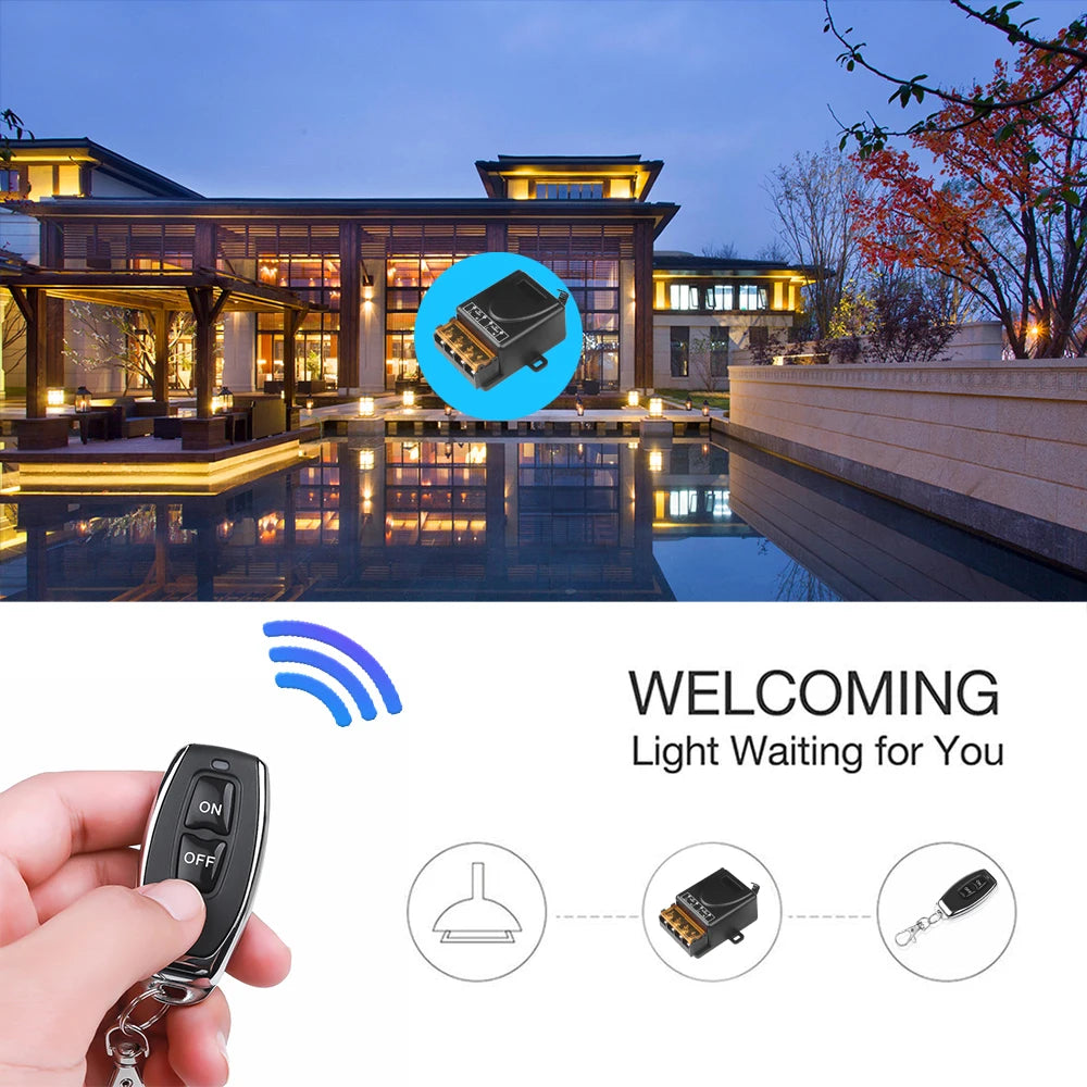 433Mhz Wireless Remote Control Switch AC 110V 220V 10A Relay 1CH Receiver Controller and 2botton RF 433 Mhz Transmitter