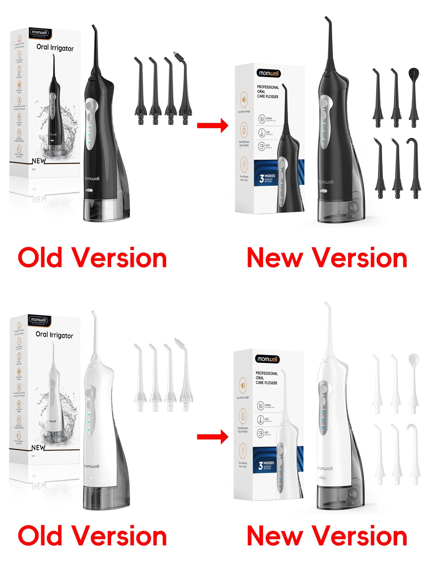 Mornwell Water Flosser Teeth Picks 4 Jets 3 Modes Portable Cordless D52 Water Floss For Teeth Cleaner IPX7 Waterproof Oral Picks