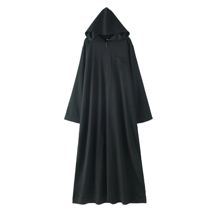 TH848 Men's Muslim Middle Eastern Men Long Sleeves Hooded Solid Color Zipper Robe Arab Male Jubba Thobe