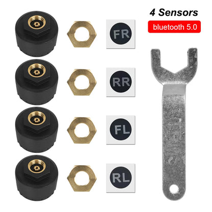 2/4PCS TPMS Sensors Bluetooth 4.0/5.0 APP Display Car TPMS Tire Pressure Monitoring System Motorcycle TPMS Tyre Tester Alarm Set