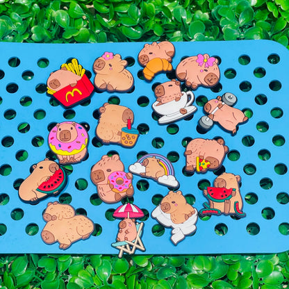 16PCS Cartoon Animal Capybara PVC Kids Shoes Buckle Charms Sandals Accessories Hole Slipper Ornaments DIY Bracelet Birthday Gift