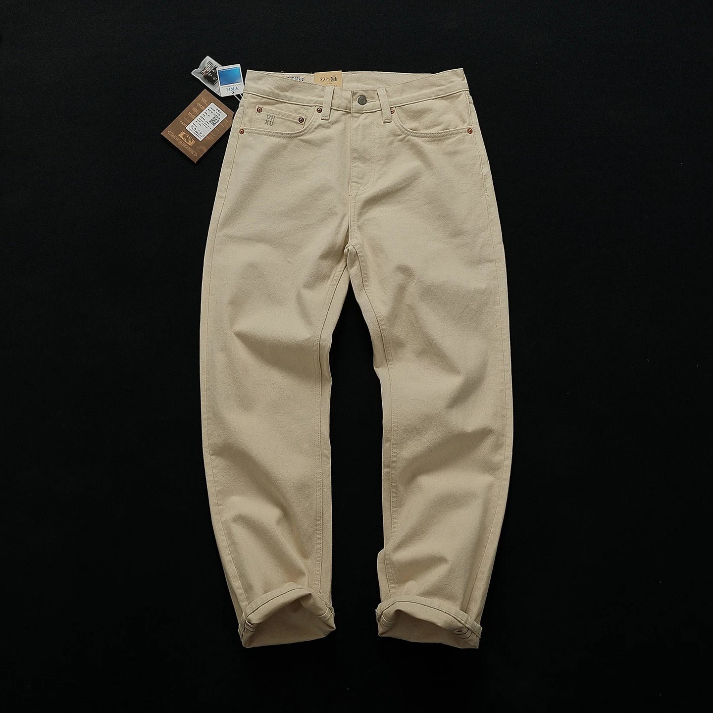 Original embryonic white American heavyweight retro trousers for men in autumn and winter loose straight tapered casual trousers