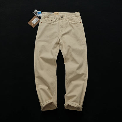 Original embryonic white American heavyweight retro trousers for men in autumn and winter loose straight tapered casual trousers