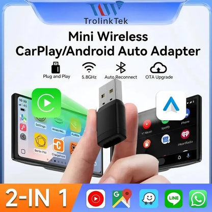 Wireless CarPlay Android Auto 2IN1 Type-C USB Wired to Wireless CarPlay Android Auto Adapter Bluetooth for VW Audi Volvo Toyota
