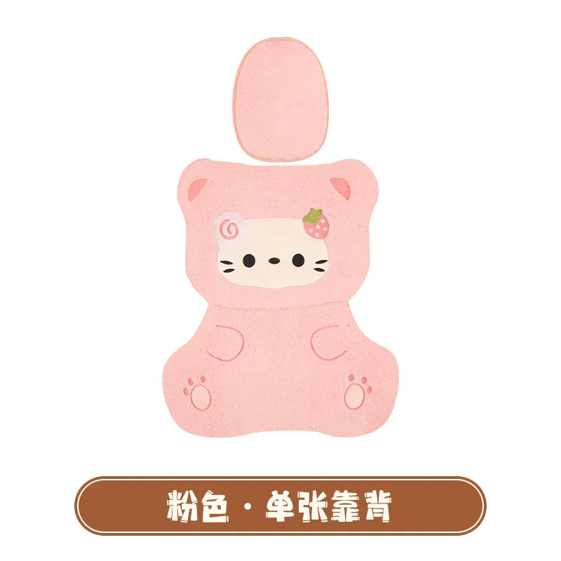 Hello Kitty Winter Plush Car Cushion Cover Cute Pink Warm Cartoon Women's Universal Warmth Seat Covers Auto Seat Accessories