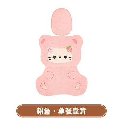 Hello Kitty Winter Plush Car Cushion Cover Cute Pink Warm Cartoon Women's Universal Warmth Seat Covers Auto Seat Accessories