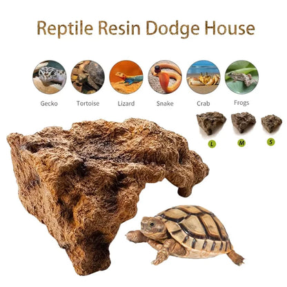 Reptile Rock Hide Cave Resin Turtle Basking Platform Shelter for Lizard hideout Reptile bearded dragon Amphibian Terrarium