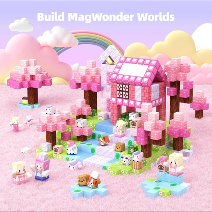 Magnetic Building Blocks Magnet World Pink Blossom with 10 Mystery Gift Brick Cube STEM Toy Set Best Gift for Boy Girl Children