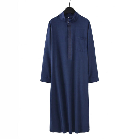 Men's Robe Solid Color Simple Long Sleeve Stand Collar Loose Saudi Islamic Men's Thobe
