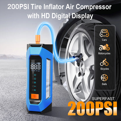 8000a Amp 200 Psi Car Jumper Multi Function 12v Battery Booster Capacitor Auto Compressor Power Bank Jump Starter With Air Pump