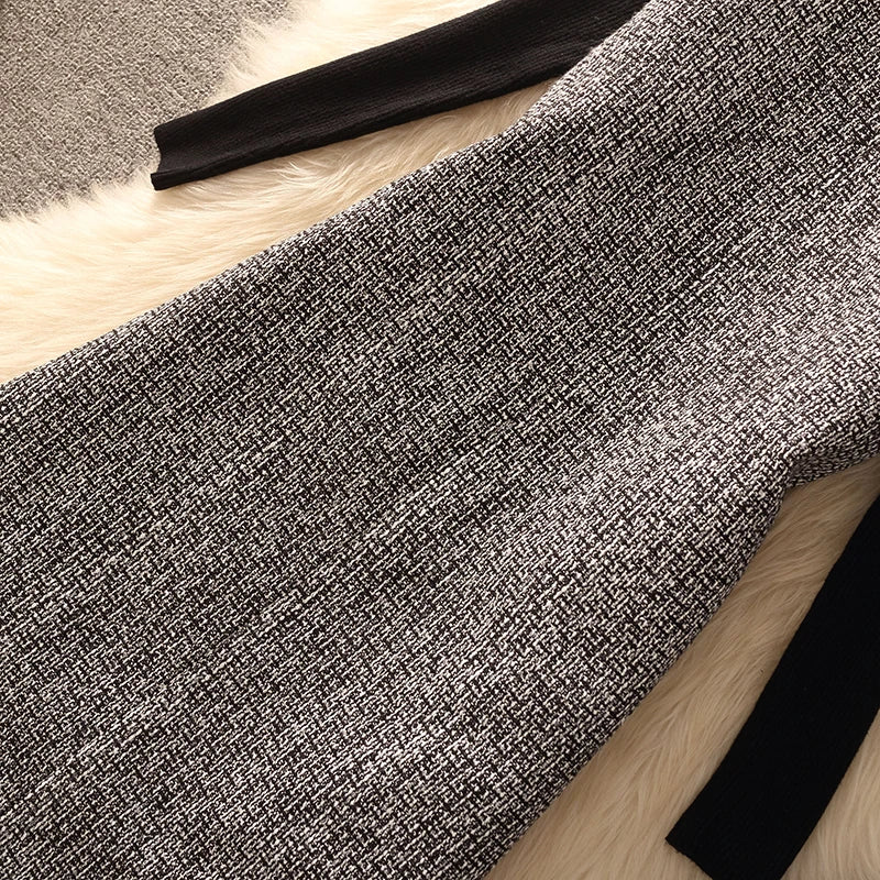 Spring Autumn Winter Tweed Color Block Vest Skirt Set  Knot Elegant Fashionable Two Piece Set Women's Luxury Style