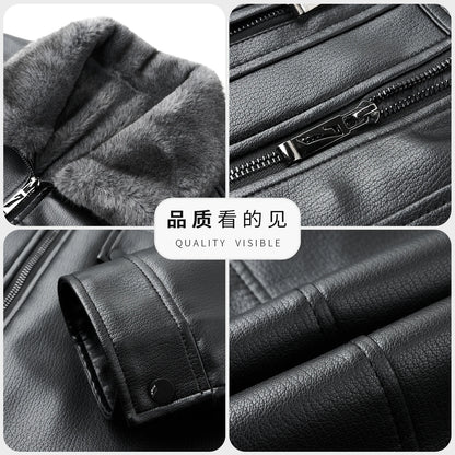 YXL-3302 Spring And Autumn Men's Genuine Leather Coat With Fur One Piece Collar Sheepskin Short Top Thickened And Warm Winter