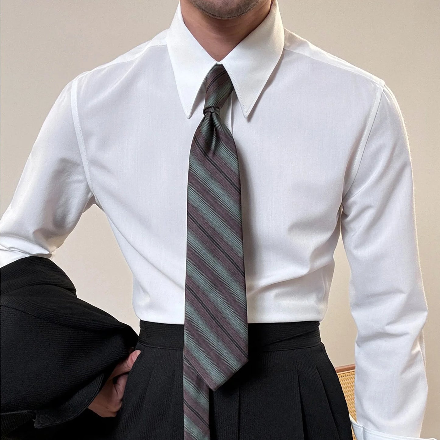 Men's White Slim Fit Dress Shirt Long Sleeve Formal Business Non Iron Wrinkle Resistant Elastic Tops