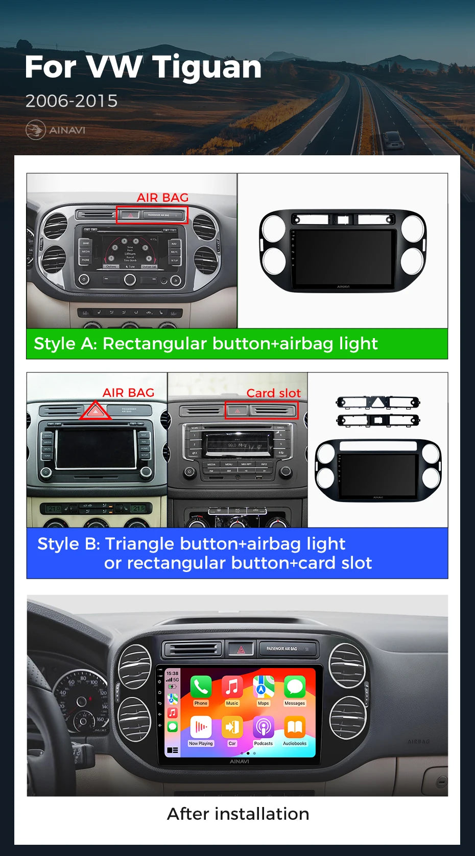 Ainavi Car Radio For Volkswagen VW Tiguan 2006 2010 2016 Golf Plus Wireless Carplay Android Auto Car Stereo Multimedia Player