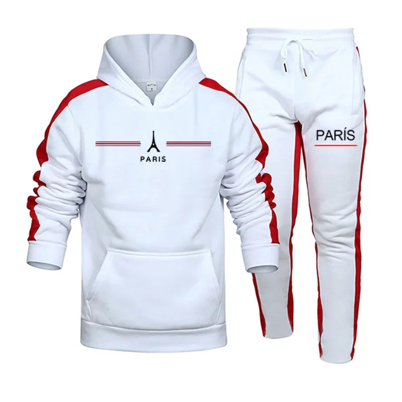 Autumn Winter Mens Tracksuit Printed Casual Hooded Sweatshirts 2 Pcs Set Outdoors Sports Jogging Mens Clothing Street Sportswear