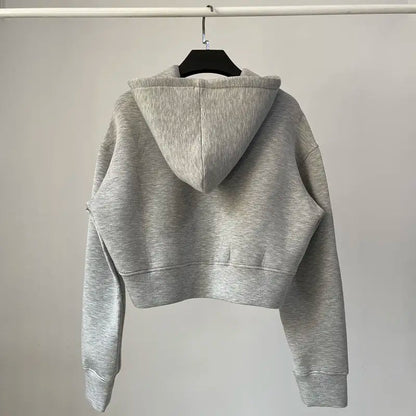 Trendy American Hot Girl  Color Air Layer Loose Hoodie Women Spring Autumn Sports Belly Short Top Polyester Spandex