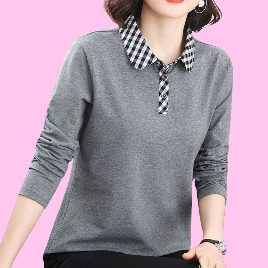 Elegant Long Sleeve  Neck Shirt for Middle-Aged Women Fashionable Age-Defying Mommy Style Spring Autumn New Arrival