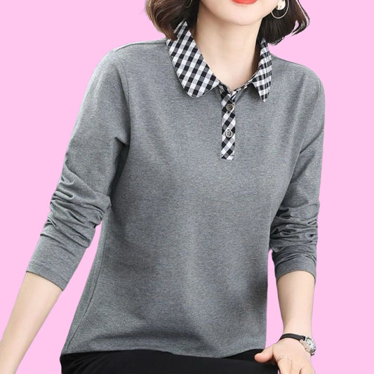Elegant Long Sleeve  Neck Shirt for Middle-Aged Women Fashionable Age-Defying Mommy Style Spring Autumn New Arrival