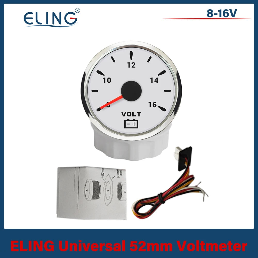ELING 52mm (2'') Voltmeter Volt Gauge 8-16V 16-32V with 7 Colors Backlight for Boat Automobile Motorcycle Yacht 12V 24V